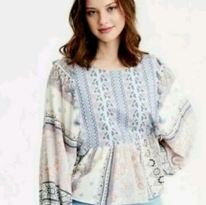 American Eagle Boho Fringe Popover Blouse Top Shirt Size Medium Cottagecore